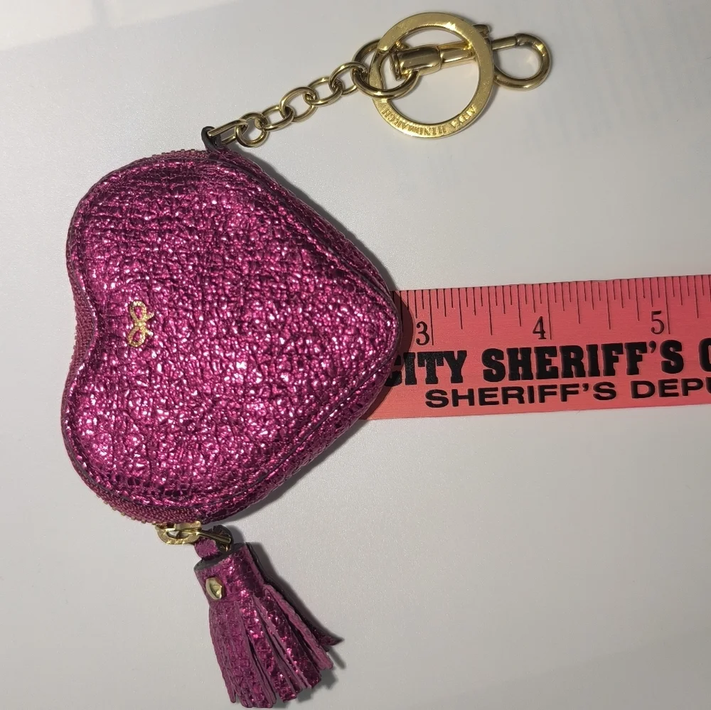 Anya Hindmarch Heart Coin Purse Bag Charm Magenta Leather